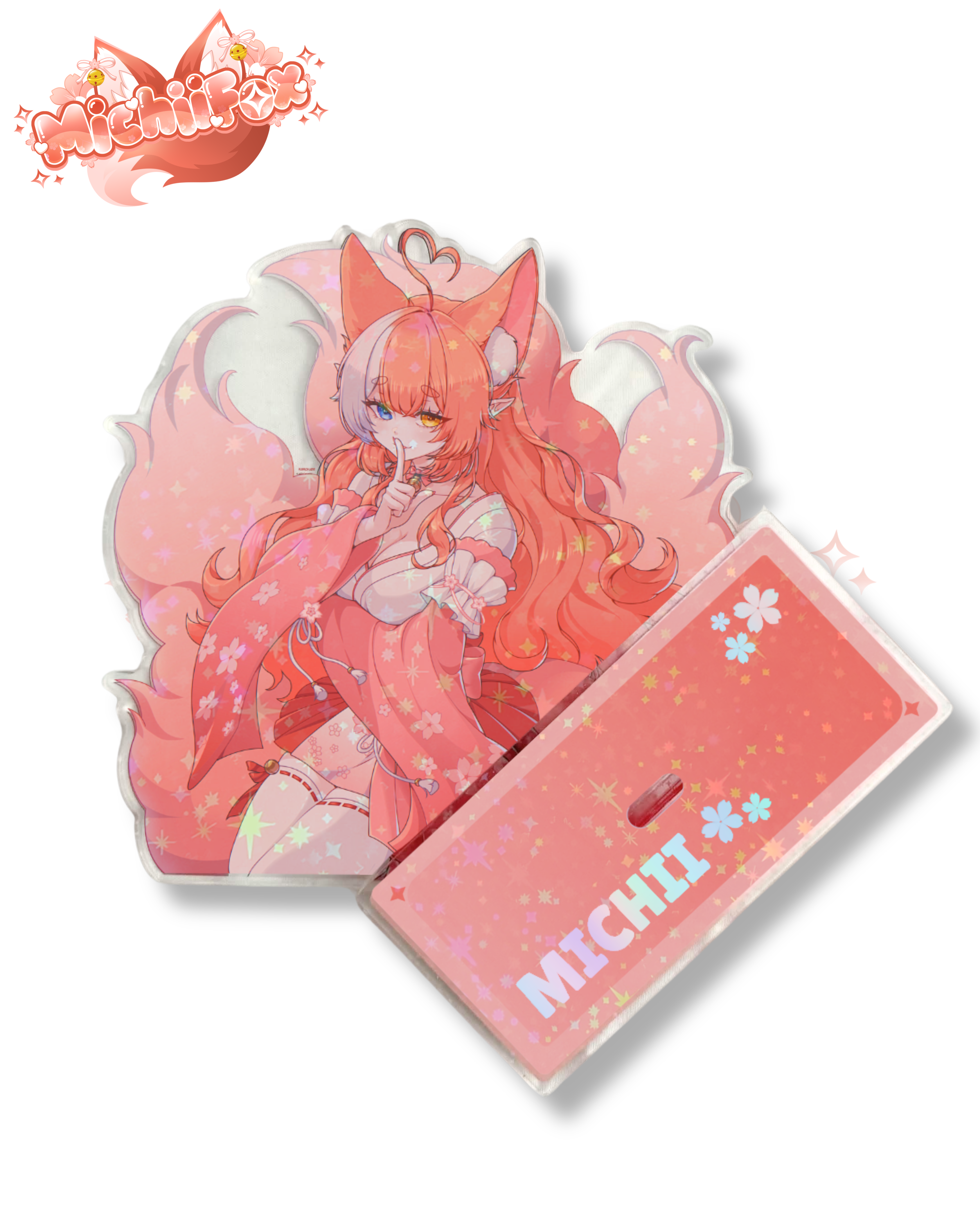 [PRE-SALE] MichiiFox Acrylic 6" Standee (Signed Option Available) - Cold Foil Stamped & Holographic